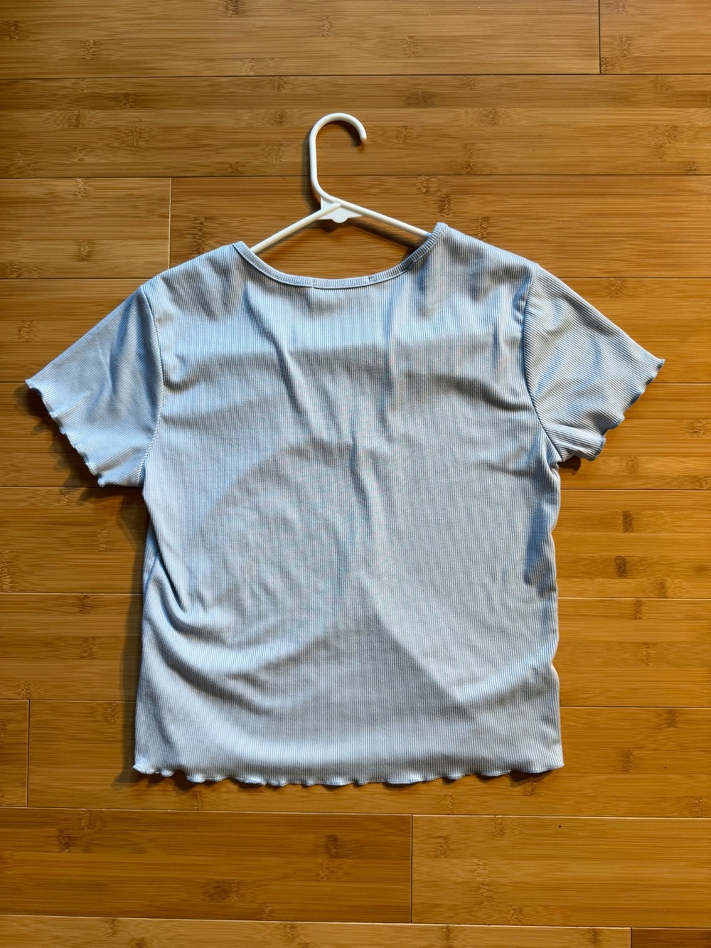 Light Blue Daisy-Embroidered Ribbed Tee - Y2K - Picture 5 of 5